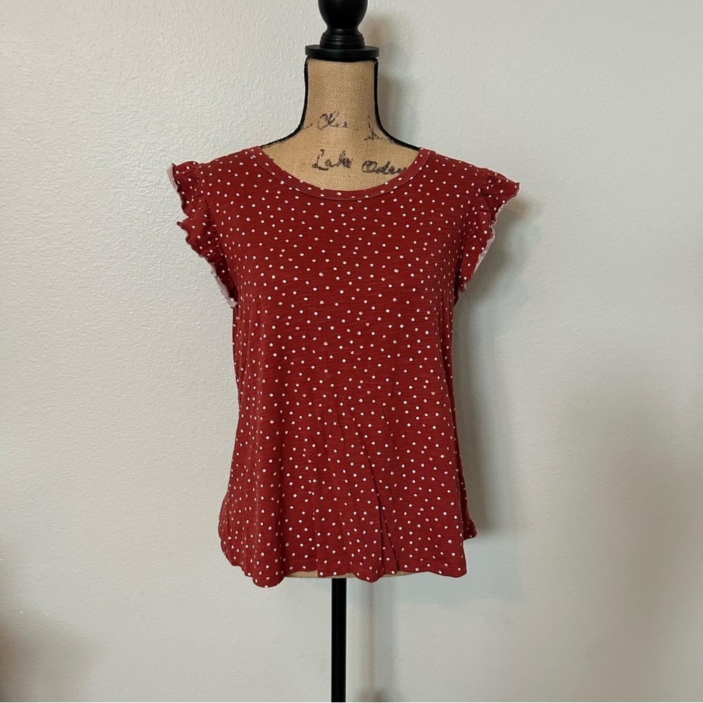 Maurices Burgundy Polka Dot Flutter Sleeve Blouse